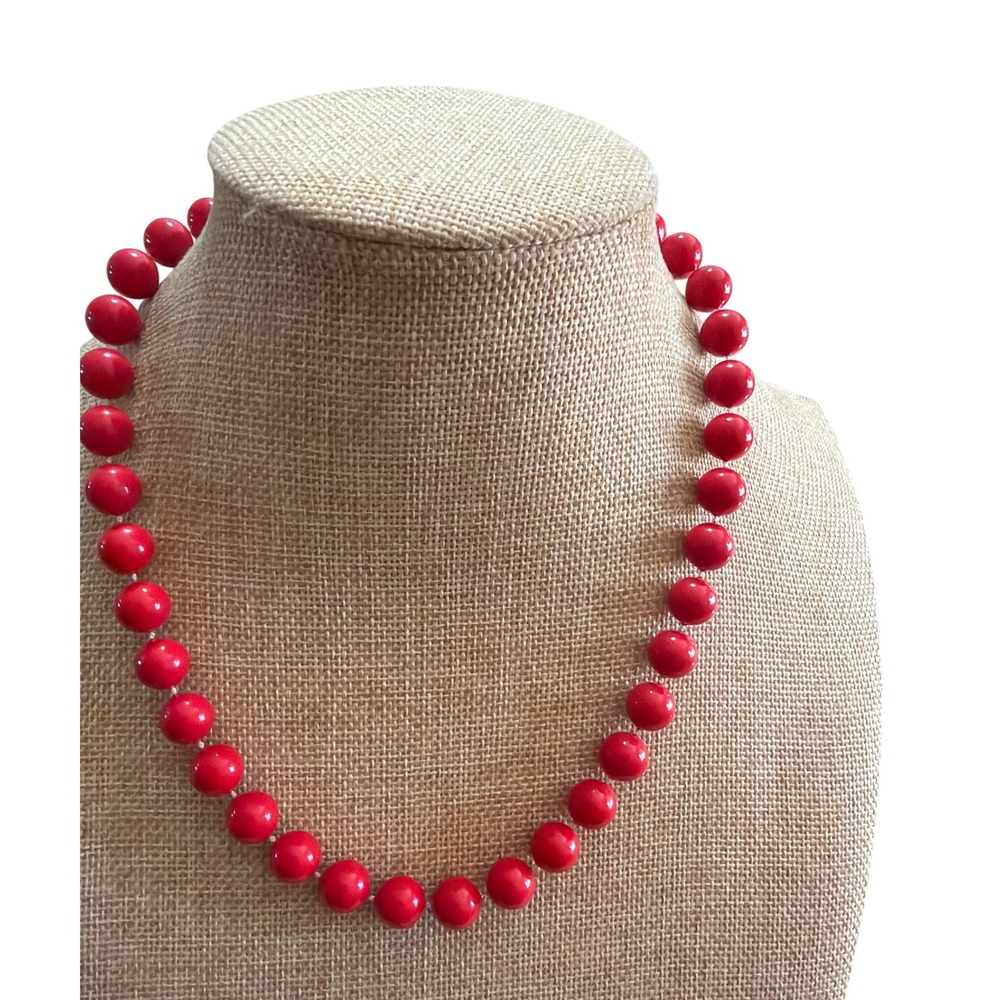 Vintage Style Red Round Bead Single Strand Necklace Classic Layering Timeless